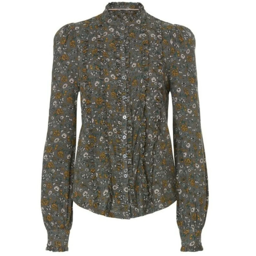 Boden Floral Ruffle Front Long Sleeve Blouse Size 10